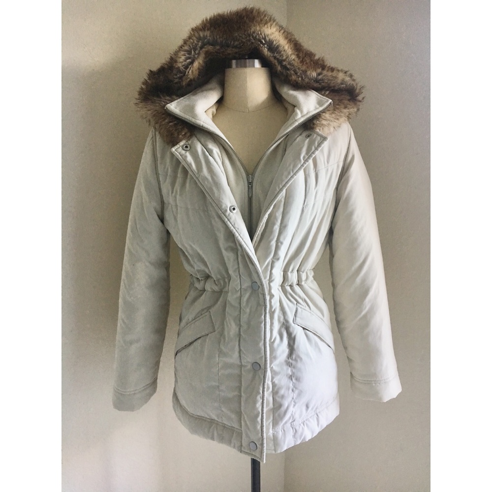 Drawstring Winter Coat with Faux Fur Trimmed Hood